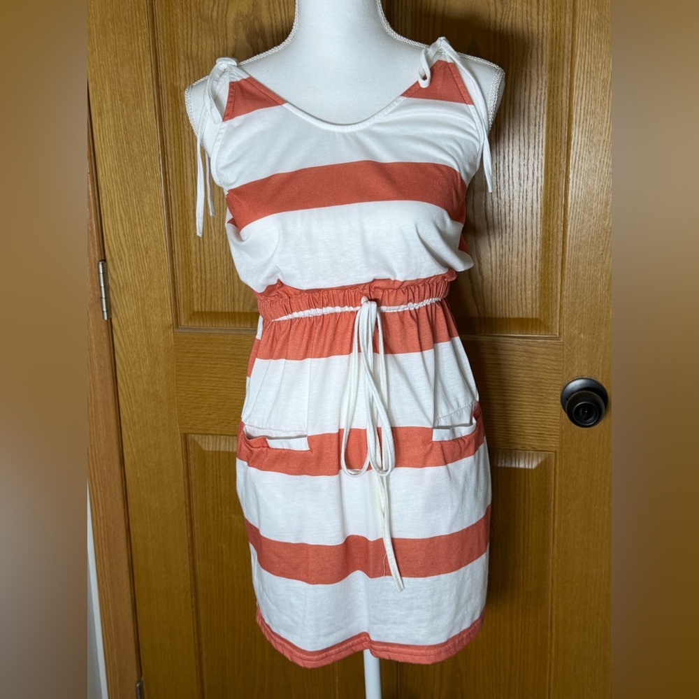 Burnt Orange & White Striped Summer Dress Size Small